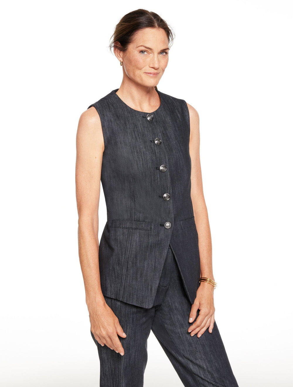 BLACK/WHITE REFINED DENIM VEST | Talbots sale
