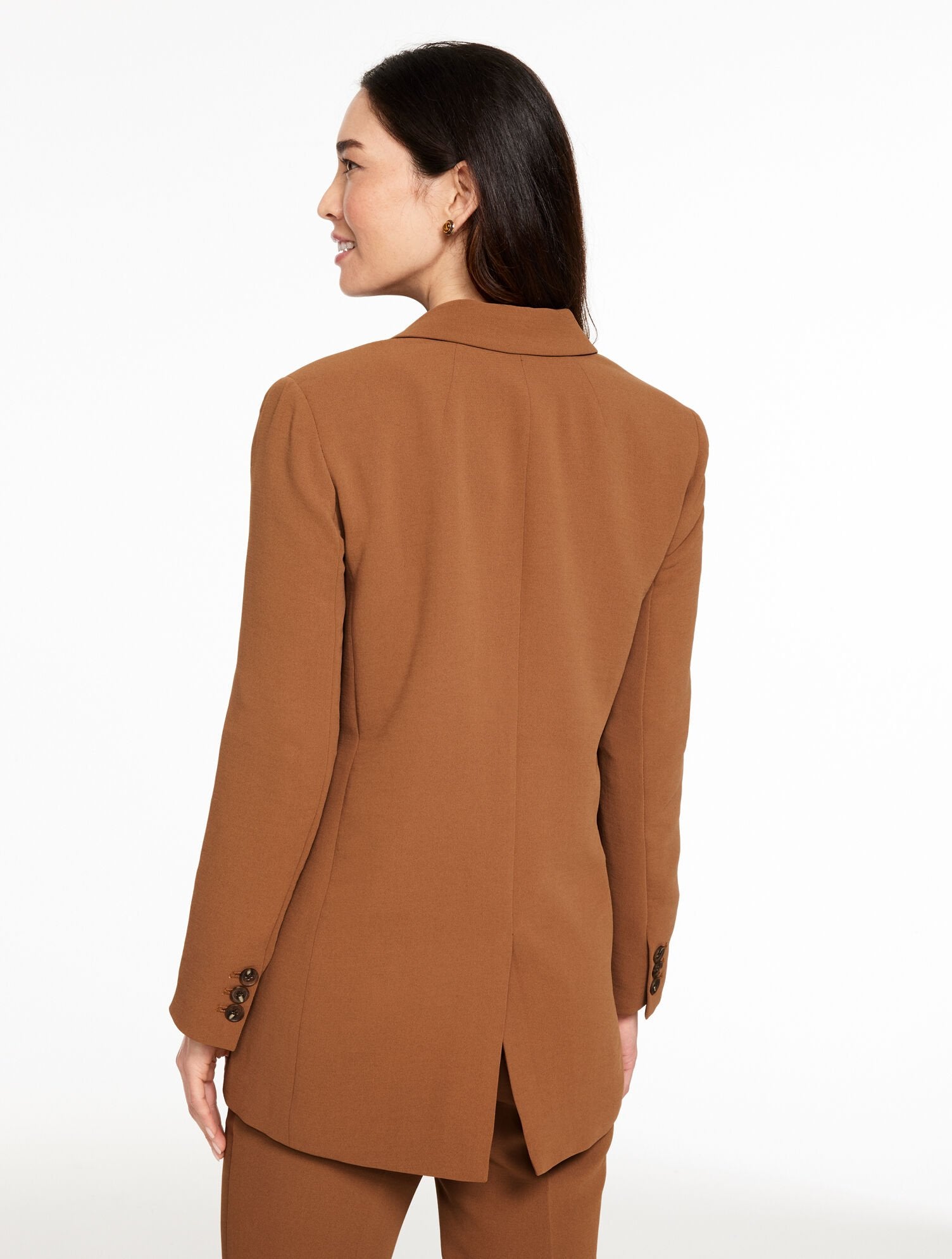 MOONLIGHT BLUE|SIERRA BROWN POLISHED CREPE SINGLE BUTTON BLAZER | Talbots for sale