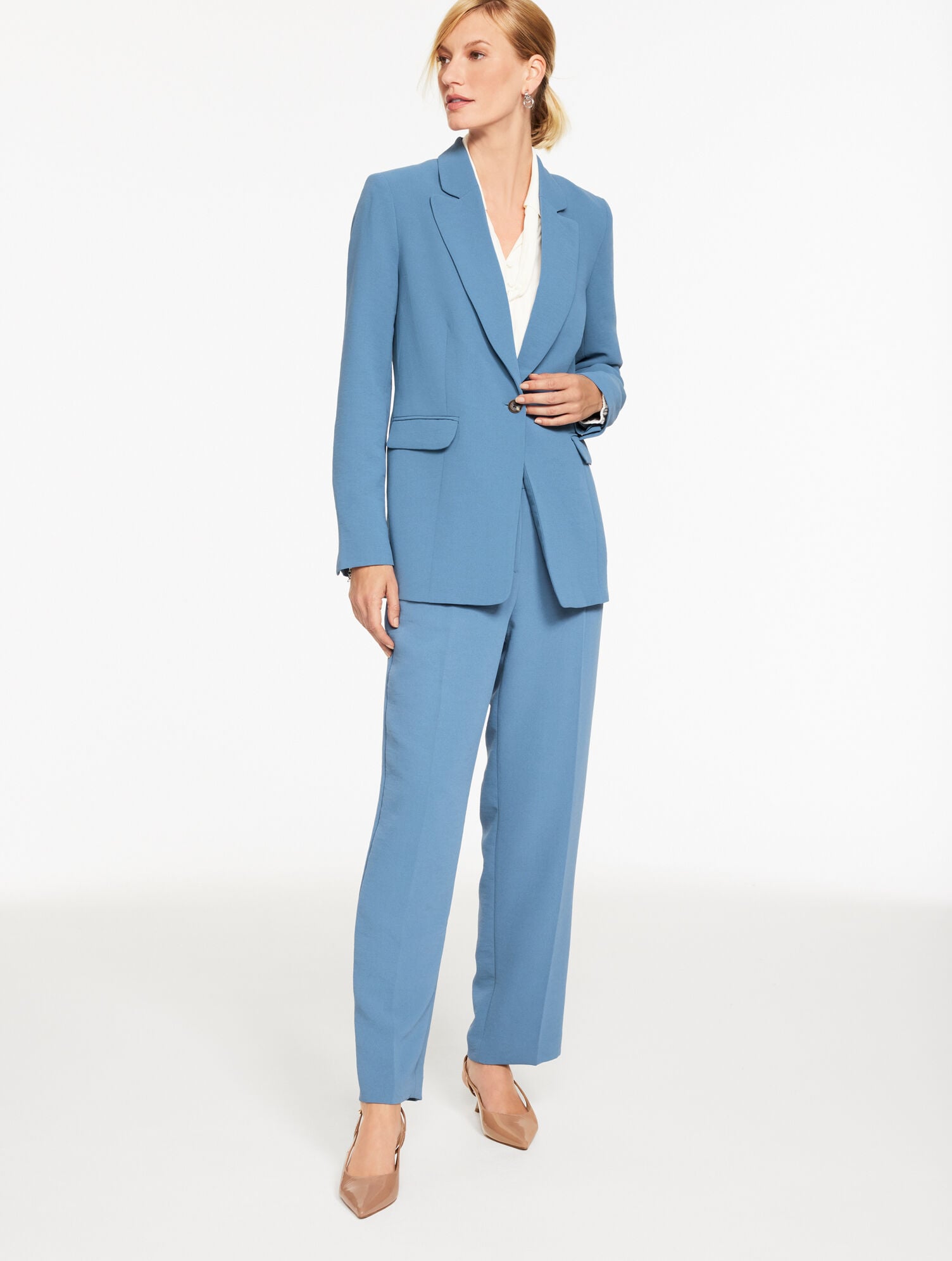 MOONLIGHT BLUE|SIERRA BROWN POLISHED CREPE SINGLE BUTTON BLAZER | Talbots near me