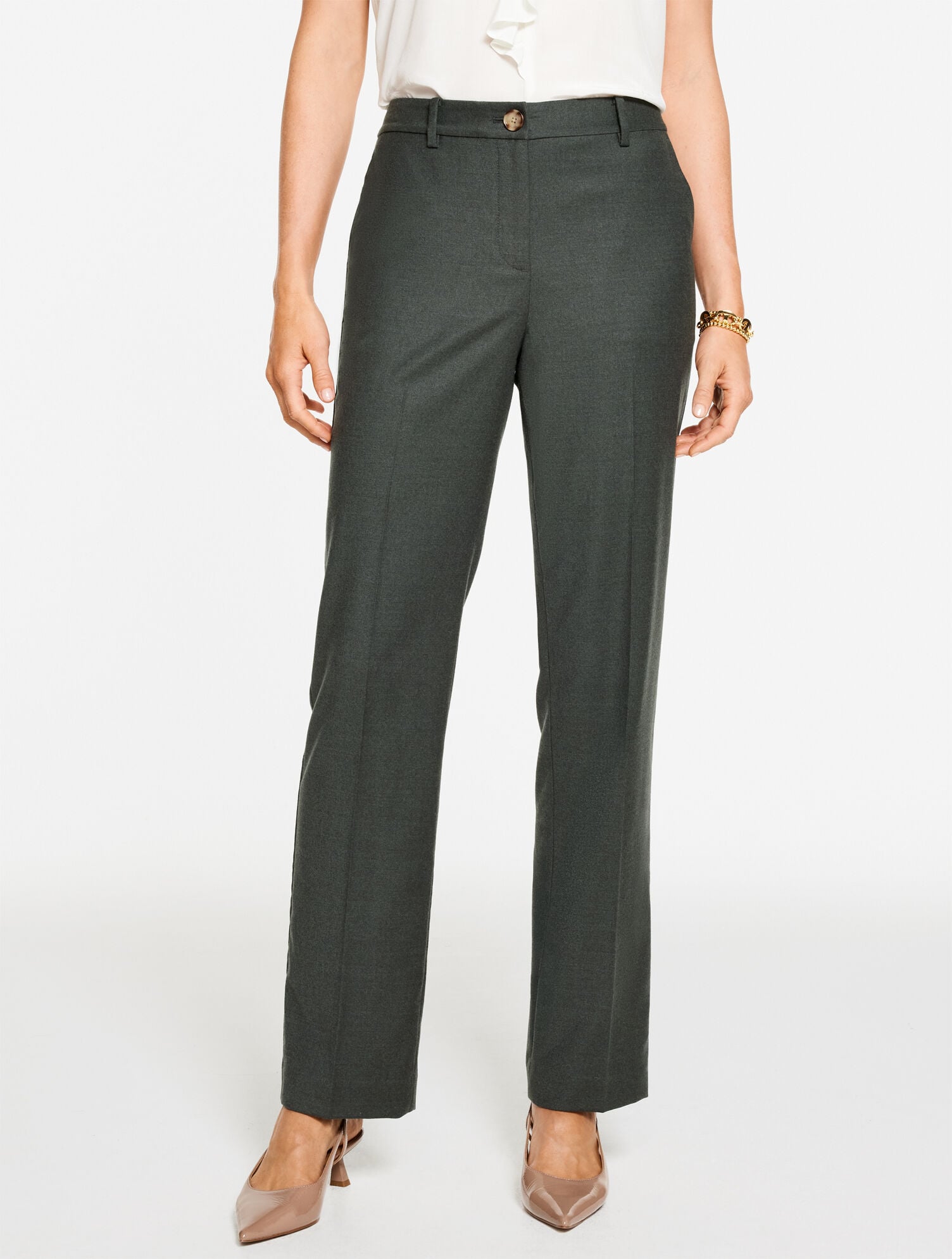 DARK GREEN|DEEPEST CHOCOLATE TALBOTS SOUTHAMPTON LUXE ITALIAN FLANNEL STRAIGHT LEG PANTS | Talbots sale
