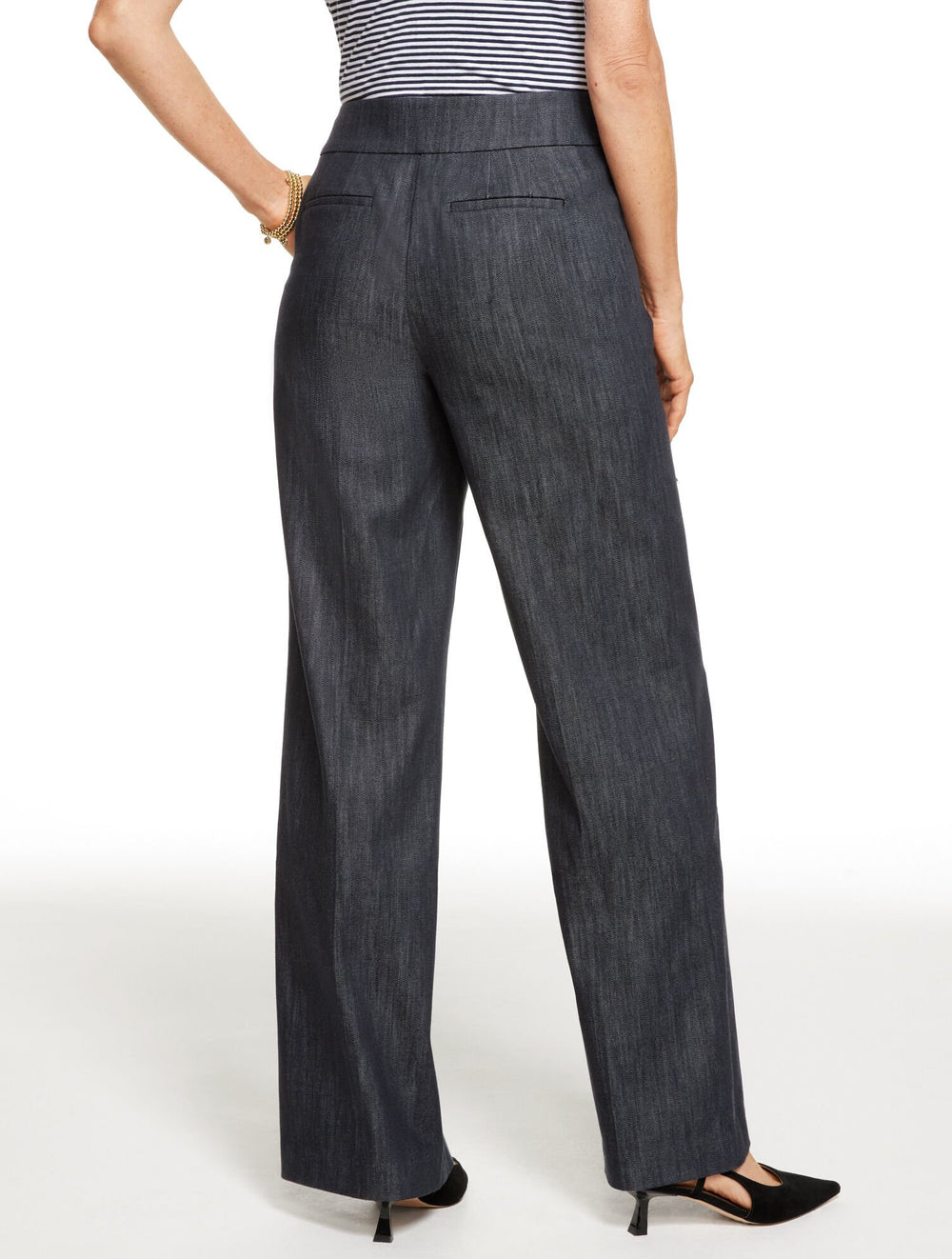 BLACK/WHITE WIDE LEG REFINED DENIM PANTS | Talbots sale