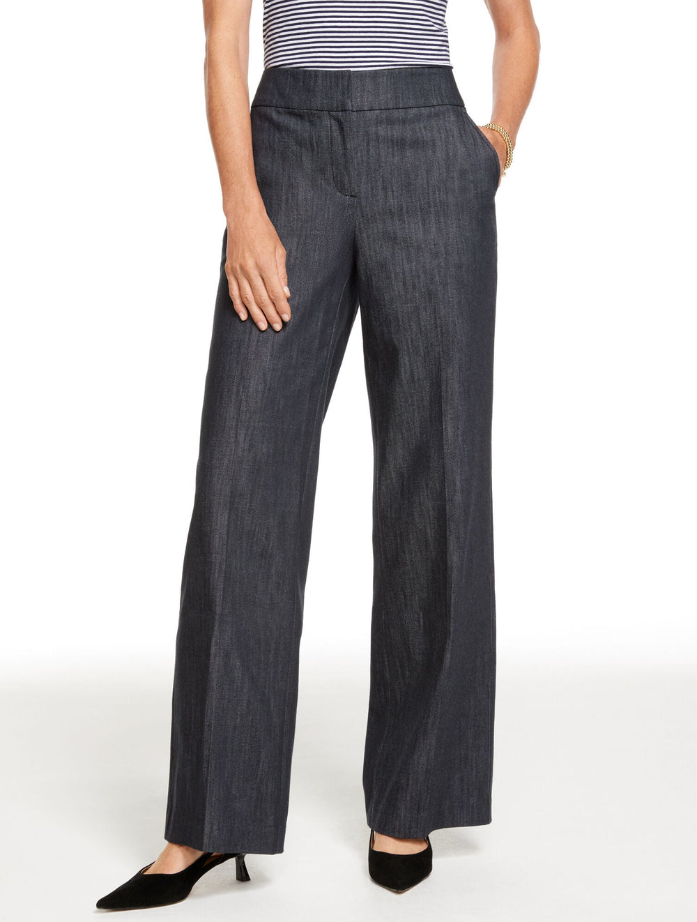 BLACK/WHITE WIDE LEG REFINED DENIM PANTS | Talbots on sale