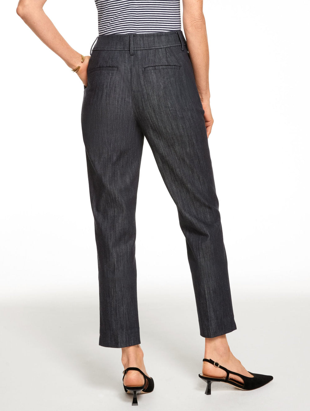 BLACK/WHITE SLIM LEG REFINED DENIM PANTS | Talbots discount