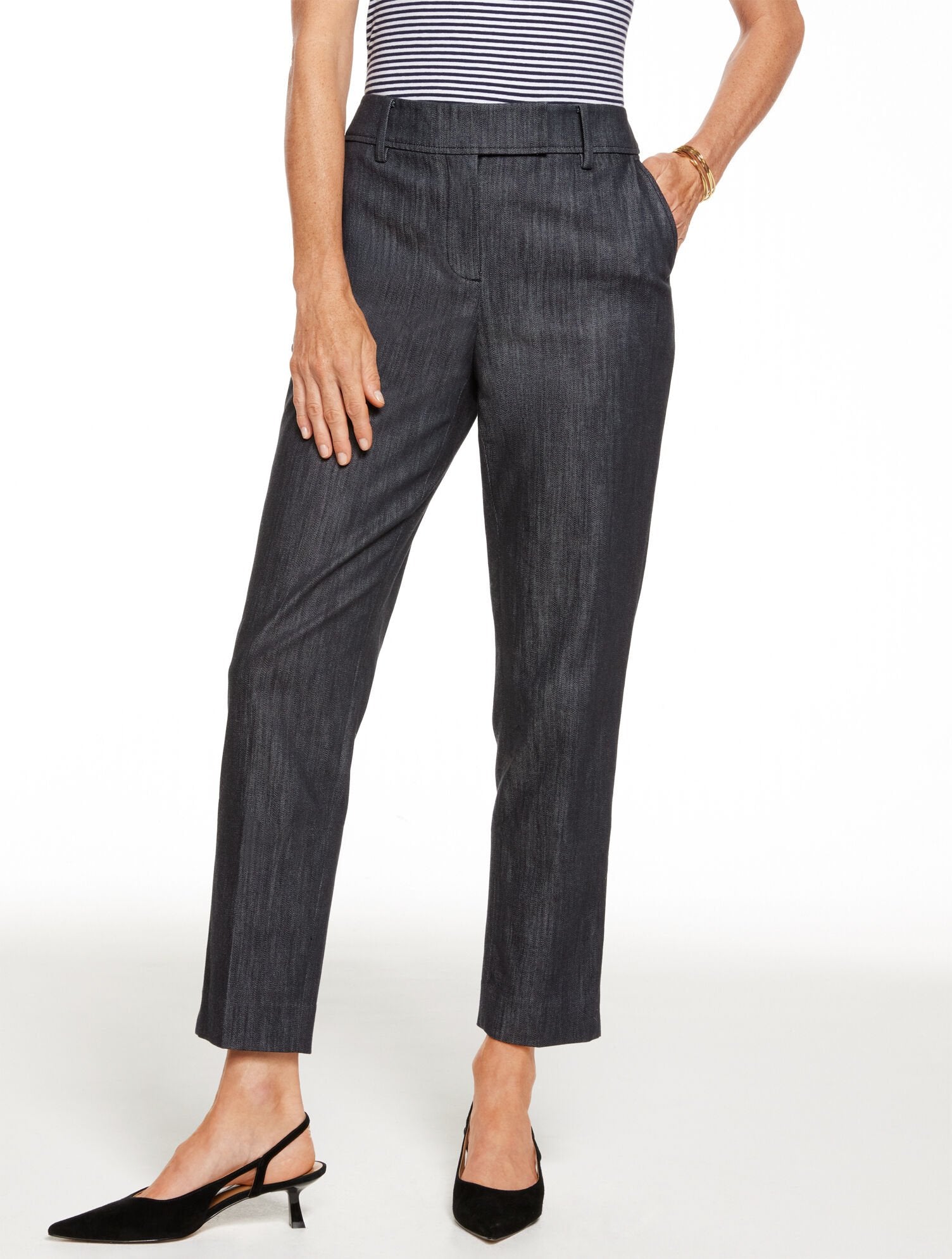 BLACK/WHITE SLIM LEG REFINED DENIM PANTS | Talbots outlet