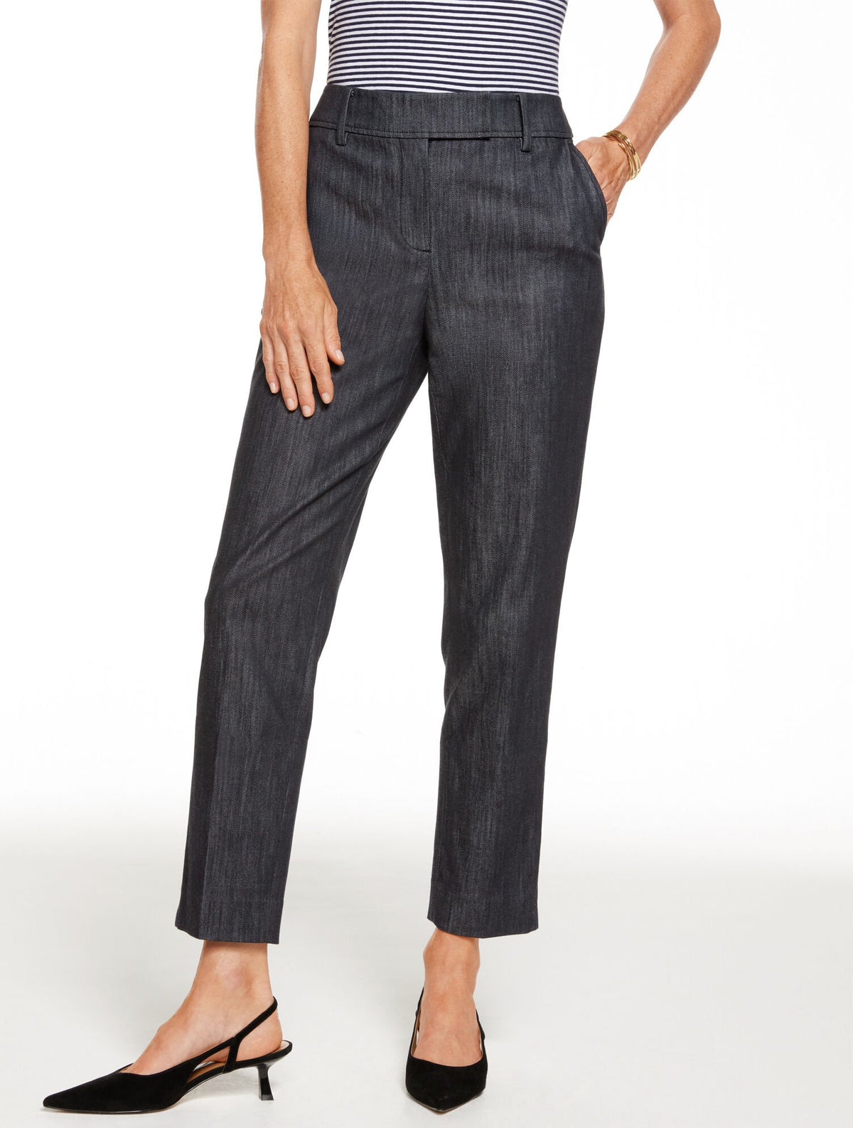 BLACK/WHITE SLIM LEG REFINED DENIM PANTS | Talbots outlet