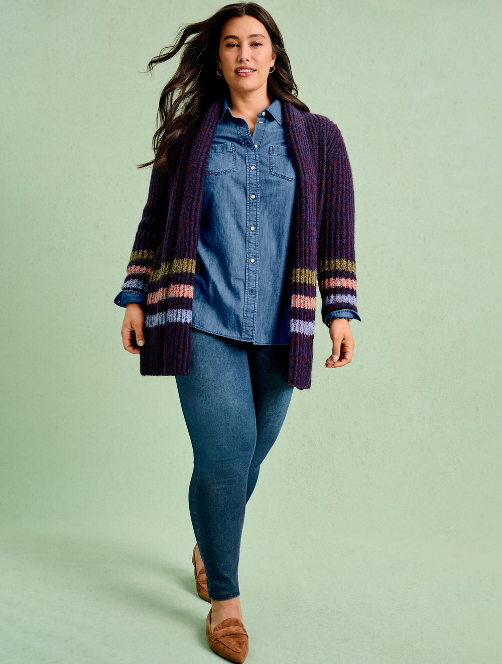 INDIA INK MULTI OPEN FRONT CARDIGAN - MARL STRIPE | Talbots sale