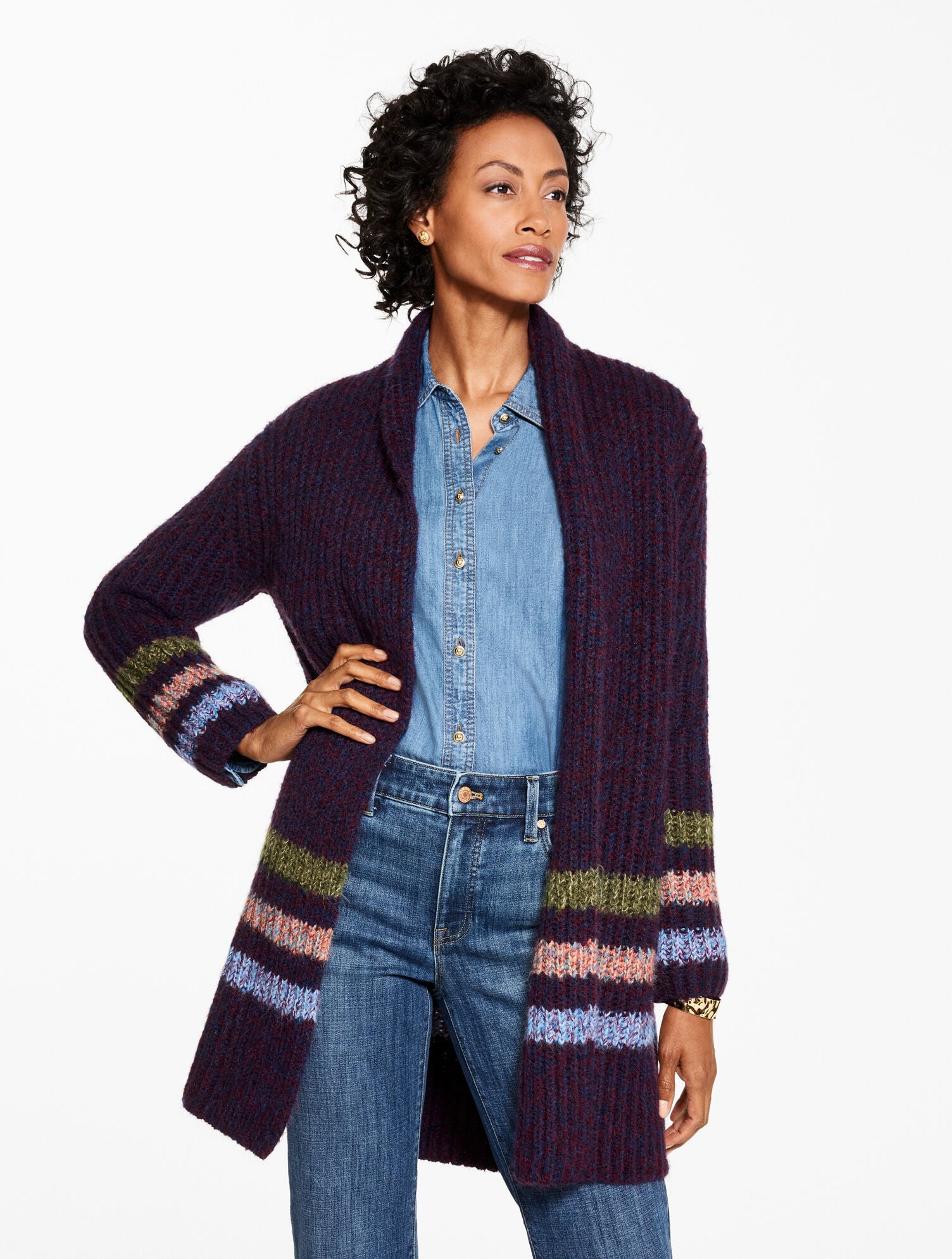 INDIA INK MULTI OPEN FRONT CARDIGAN - MARL STRIPE | Talbots sale