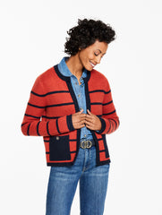 INDIGO BLUE/RED CURRANT DOUBLE KNIT SWEATER JACKET - STRIPE | Talbots on sale