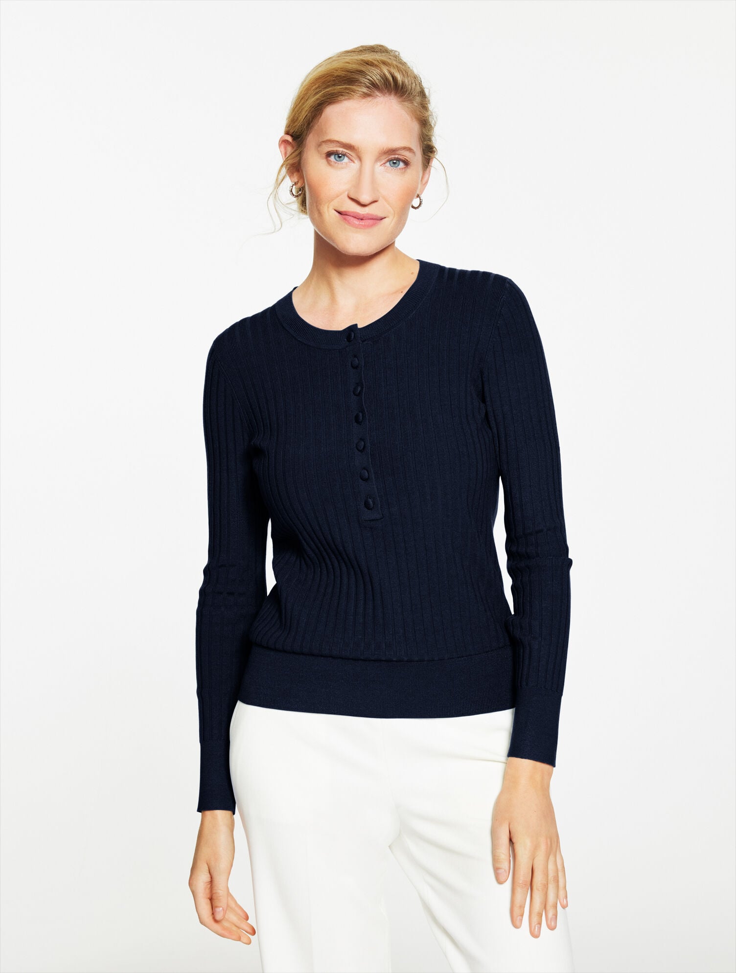 INDIGO|MOONLIGHT BLUE|PINK LAVENDER RIBBED HENLEY PULLOVER | Talbots on sale