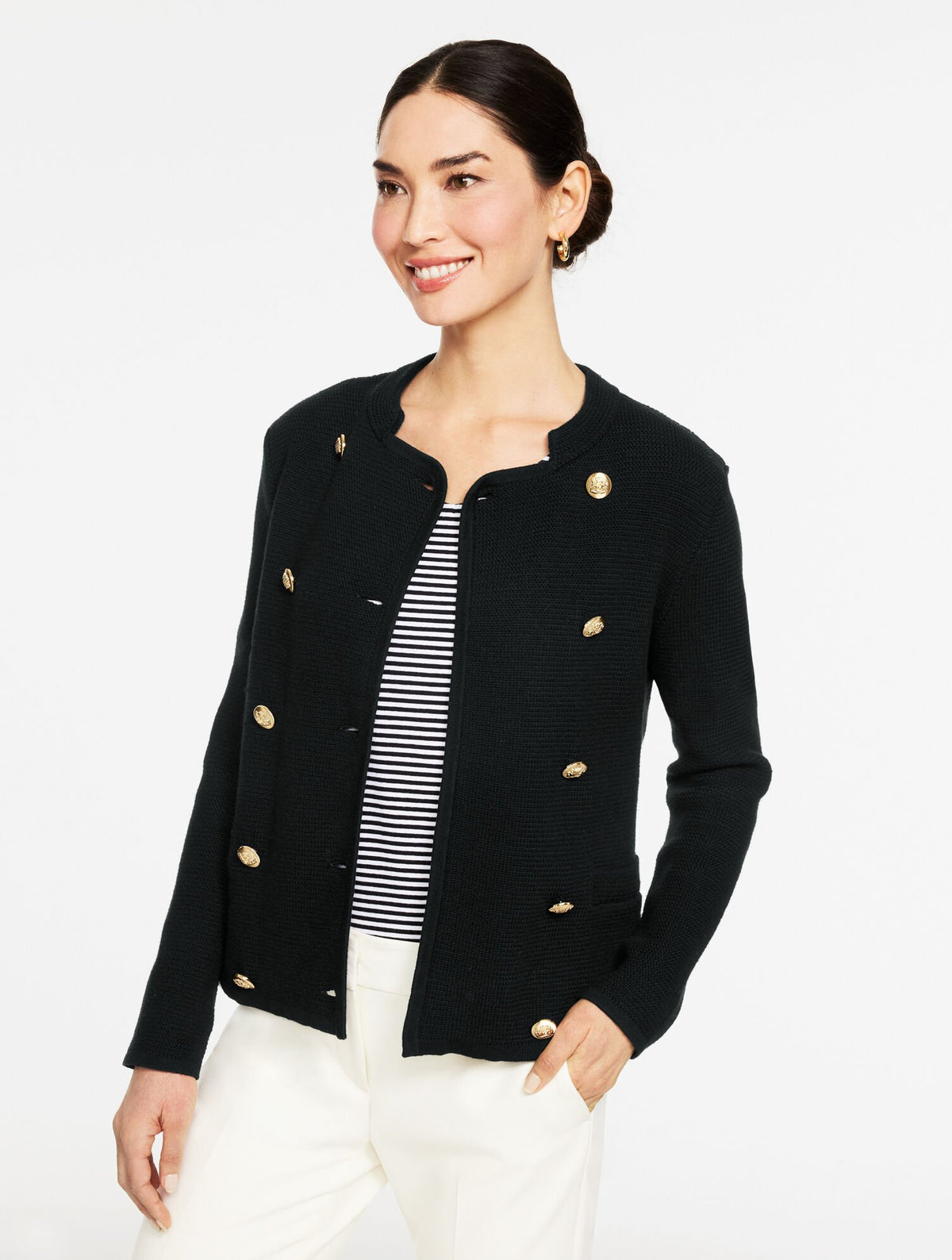 BLACK|RICH BURGUNDY TEXTURE STITCH DOUBLE BREASTED JACKET | Talbots discount