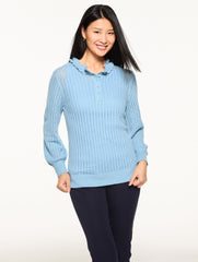 BLACK|BLUEBELL HEATHER|IVORY|PRETTY PLUM RUFFLE NECK HENLEY PULLOVER | Talbots US