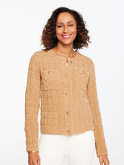 TOASTED COCONUT JACQUARD CREWNECK CARDIGAN | Talbots discount