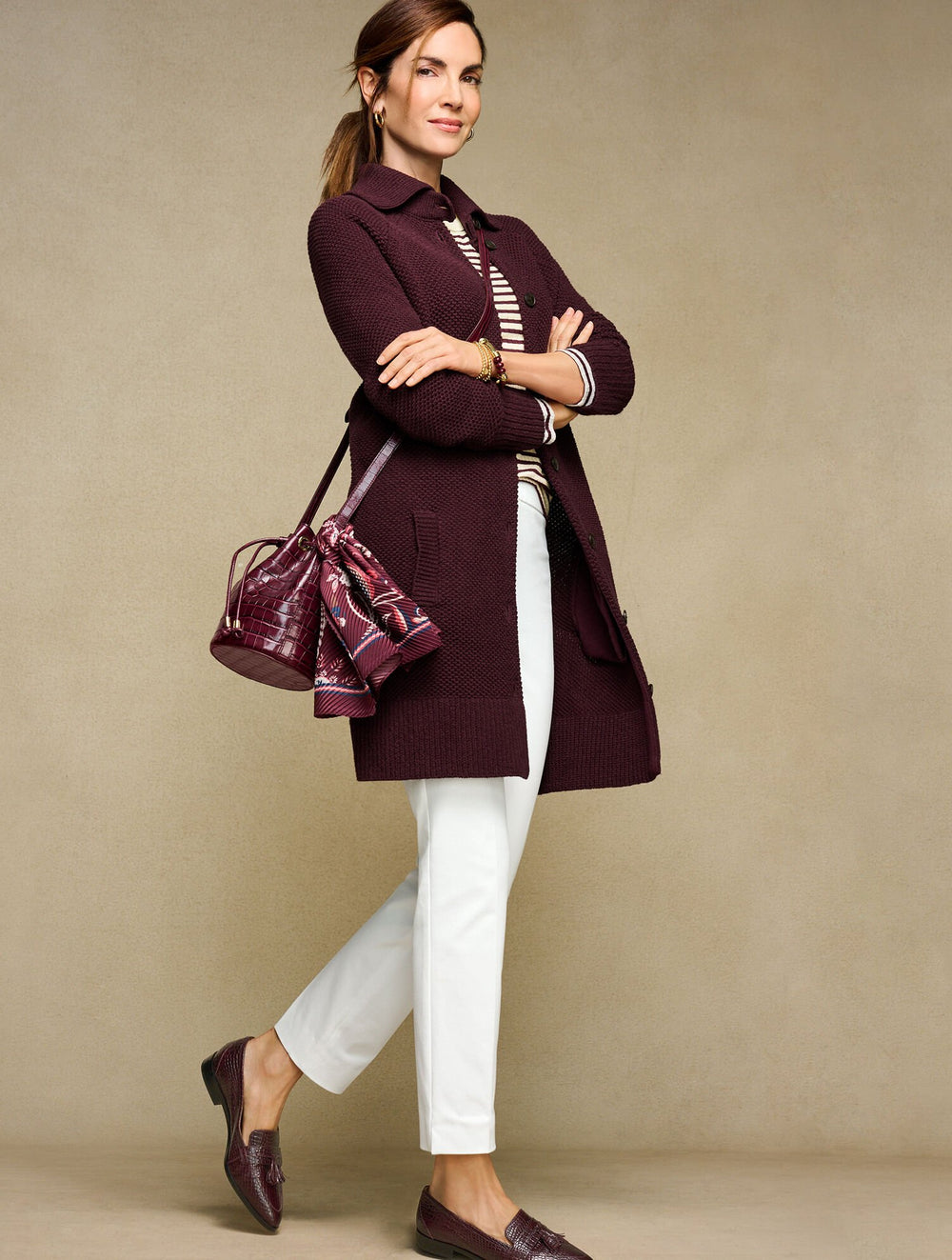 RICH BURGUNDY|TOASTED COCONUT TEXTURED COATIGAN | Talbots near me