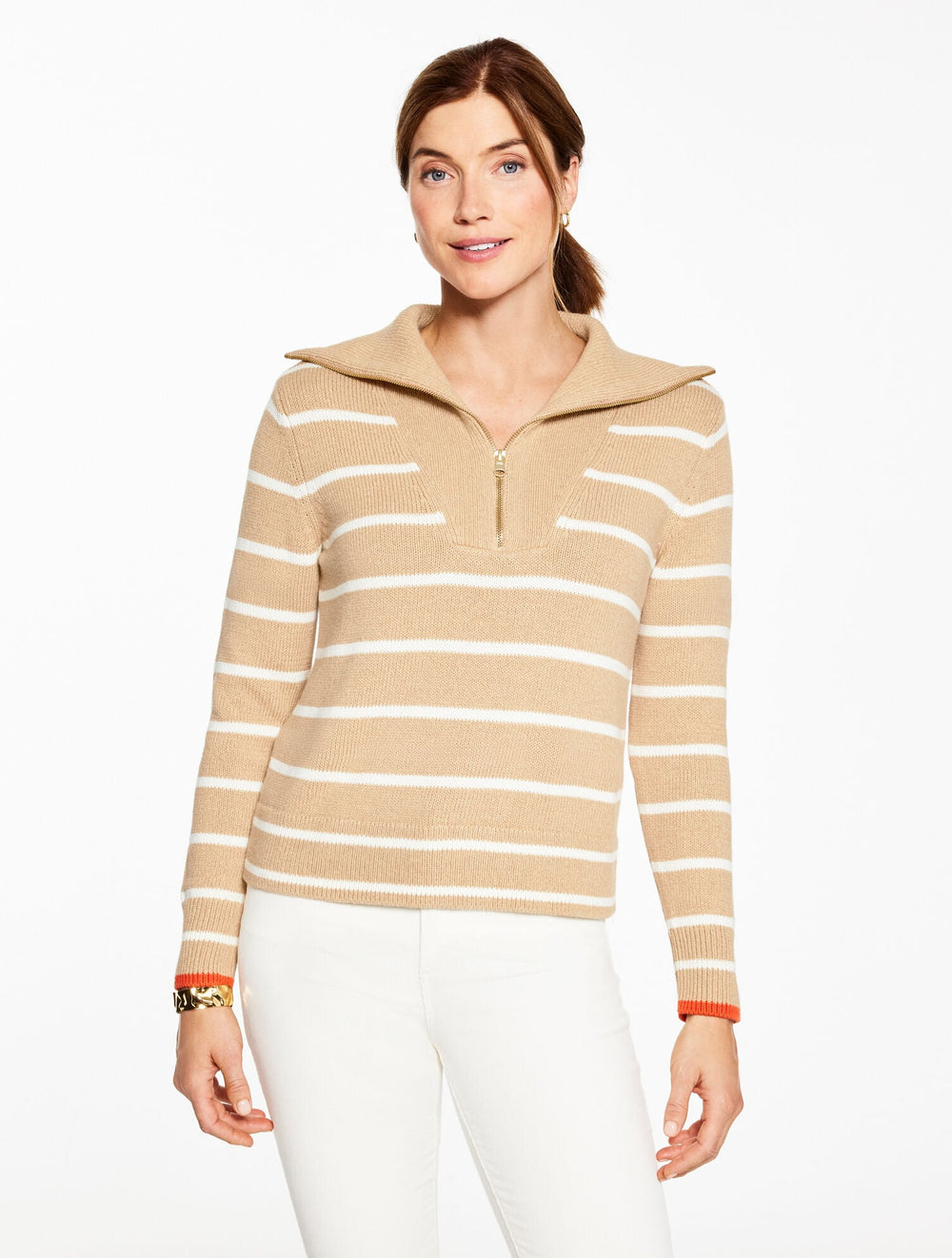 TOASTED COCONUT MULTI HALF-ZIP SWEATER - MARL STRIPE | Talbots online