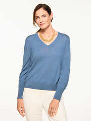 BLACK|DARK WALNUT|GREY SKY HEATHER|MOONLIGHT BLUE|PINE GROVE|PINK LAVENDER|RICH BURGUNDY MERINO WOOL V-NECK PULLOVER | Talbots online