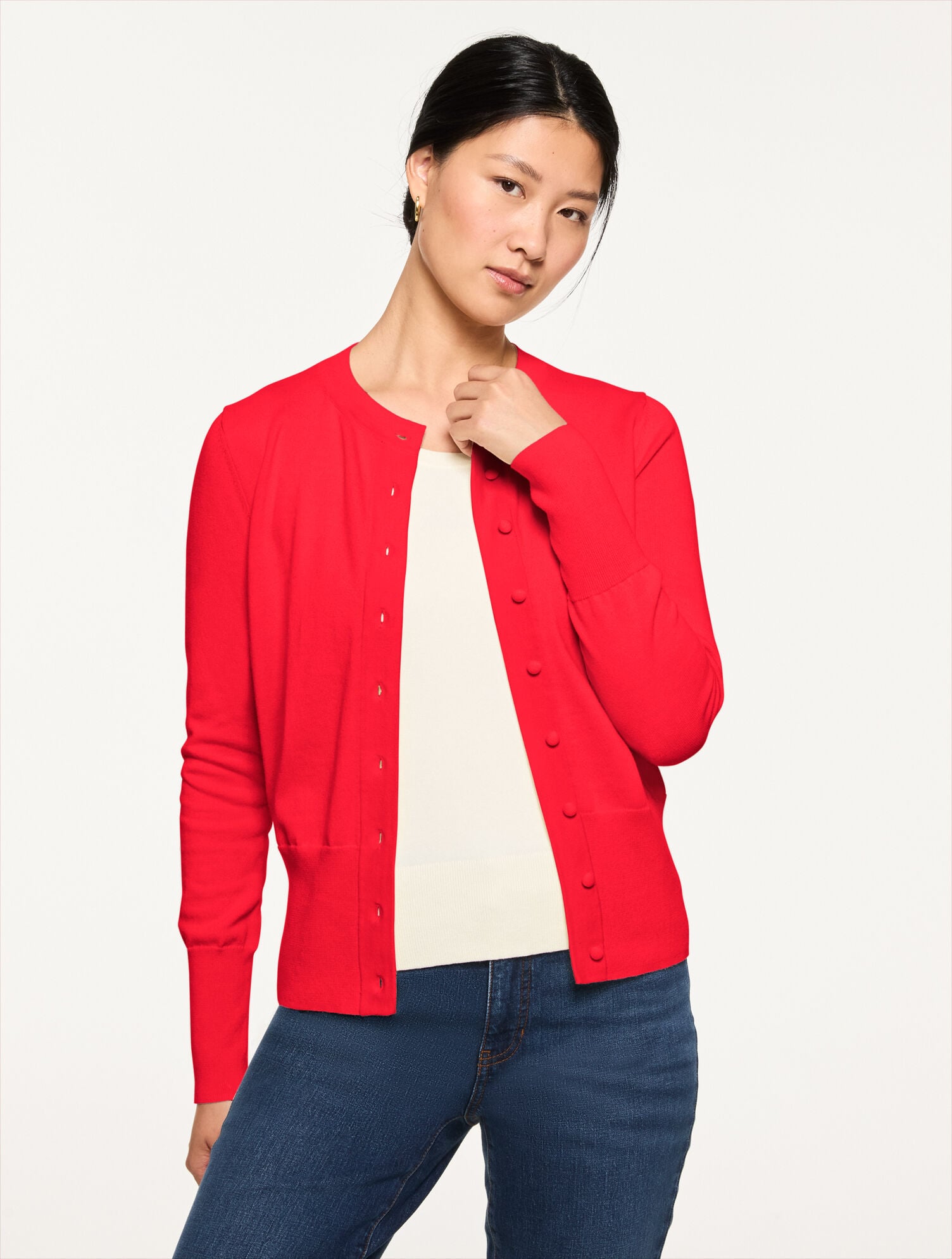 BLACK|BRIGHT APPLE|IVORY|NAVY DUSK|PETUNIA PINK|PRETTY PLUM MODERN CLASSIC CARDIGAN | Talbots US