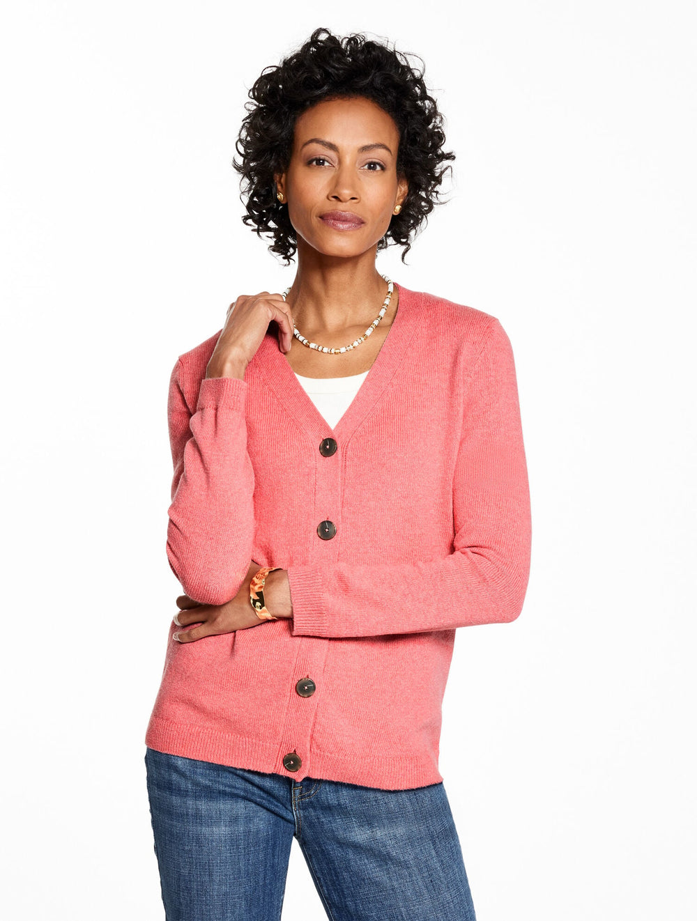 PINK ROSETTE HEATHER V-NECK CARDIGAN | Talbots US