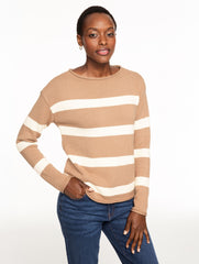 TOASTED COCONUT/IVORY ROLL NECK SWEATER - STRIPE | Talbots online