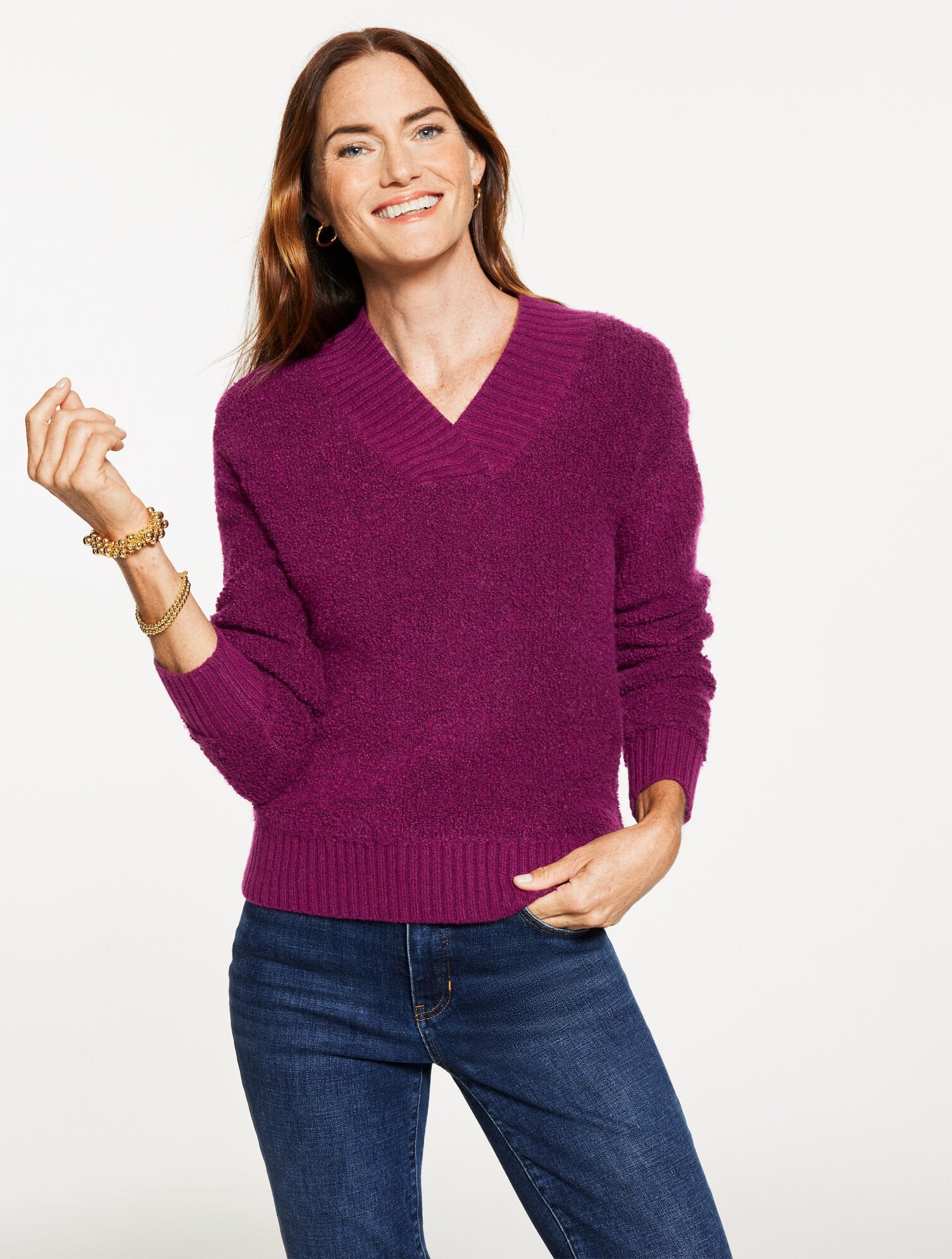 CAFE|IVORY|PRETTY PLUM LOOP STITCH SWEATER | Talbots for sale