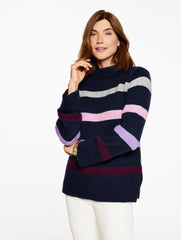 INDIGO MULTI|IVORY MULTI SOFT CABLE KNIT MOCKNECK SWEATER - MULTI STRIPE | Talbots online