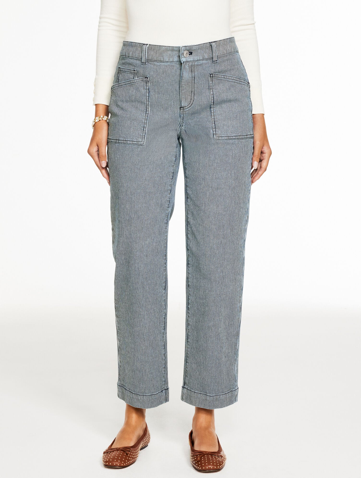 INDIGO/WHITE STRAIGHT ANKLE JEANS - RAILROAD STRIPE | Talbots outlet