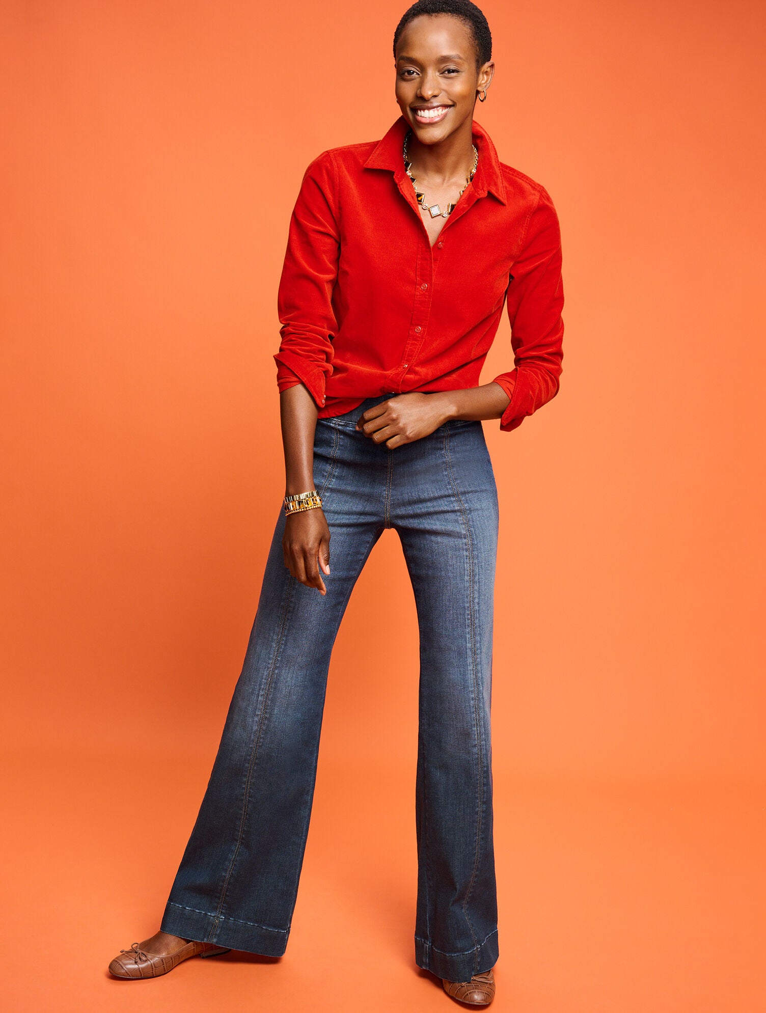 BEEKMAN WASH FLARE LEG PULL-ON TRAVEL JEANS - BEEKMAN WASH | Talbots discount