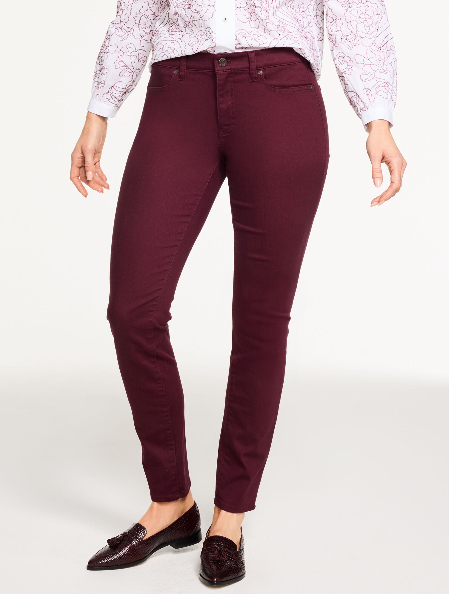 RICH BURGUNDY SLIM ANKLE JEANS - SOLID - CURVY FIT | Talbots sale