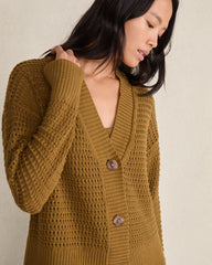 DRIED MOSS|FULL MOON ORGANIC COTTON OPEN STITCH CARDIGAN | Talbots online