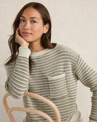 OLIVE/SAGE MARL ORGANIC COTTON LINEAR STITCH CREWNECK SWEATER | Talbots for sale