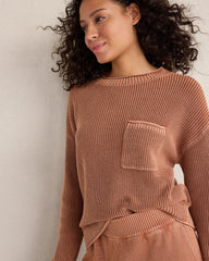 GARMENT DYE SMOKE ROSE COTTON SHAKER STITCH POCKET CREWNECK | Talbots outlet