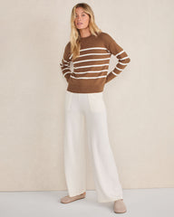 CARIBOU/IVORY|IVORY/TULE FOG|STEEL BLUE/STREAM ORGANIC COTTON STRIPE ROLL NECK SWEATER | Talbots for sale