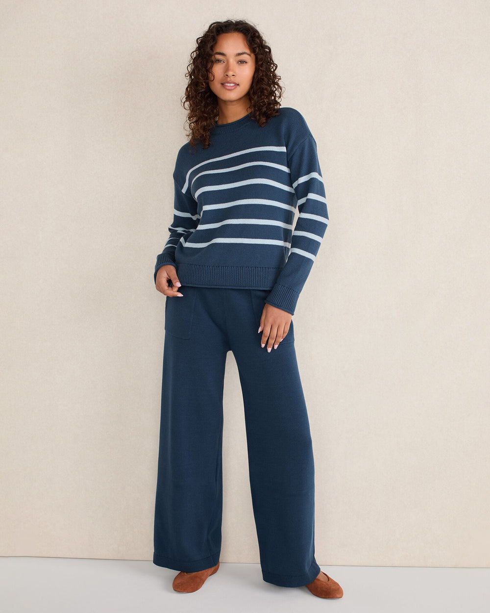 CARIBOU/IVORY|IVORY/TULE FOG|STEEL BLUE/STREAM ORGANIC COTTON STRIPE ROLL NECK SWEATER | Talbots for sale