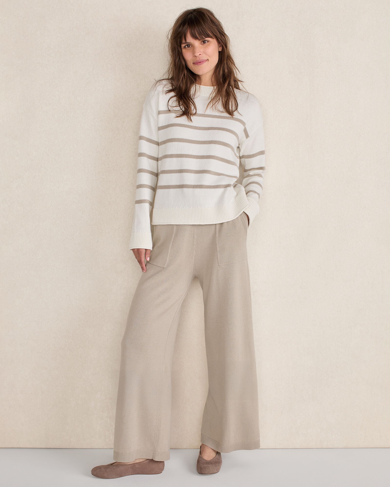 CARIBOU/IVORY|IVORY/TULE FOG|STEEL BLUE/STREAM ORGANIC COTTON STRIPE ROLL NECK SWEATER | Talbots for sale