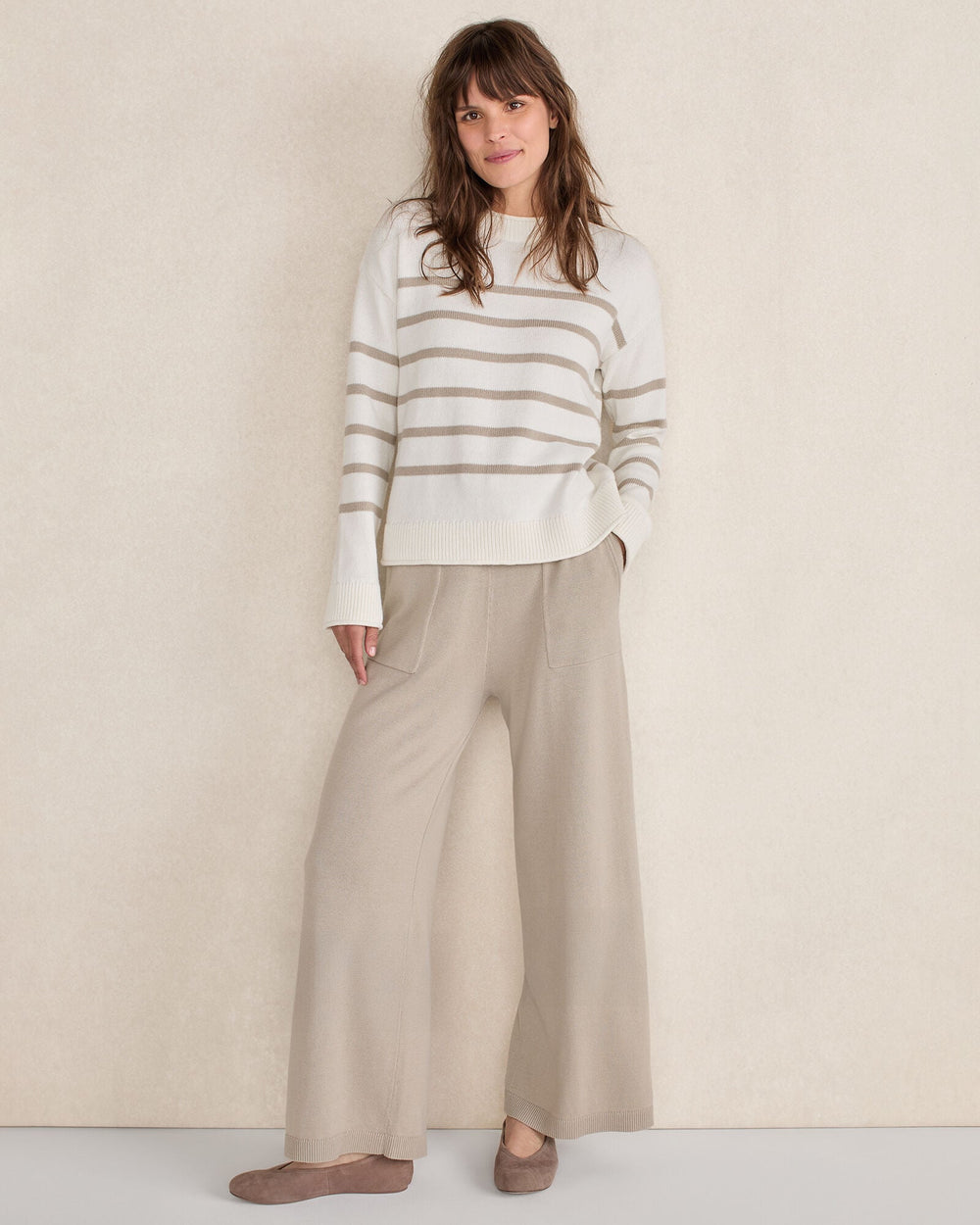 CARIBOU/IVORY|IVORY/TULE FOG|STEEL BLUE/STREAM ORGANIC COTTON STRIPE ROLL NECK SWEATER | Talbots for sale