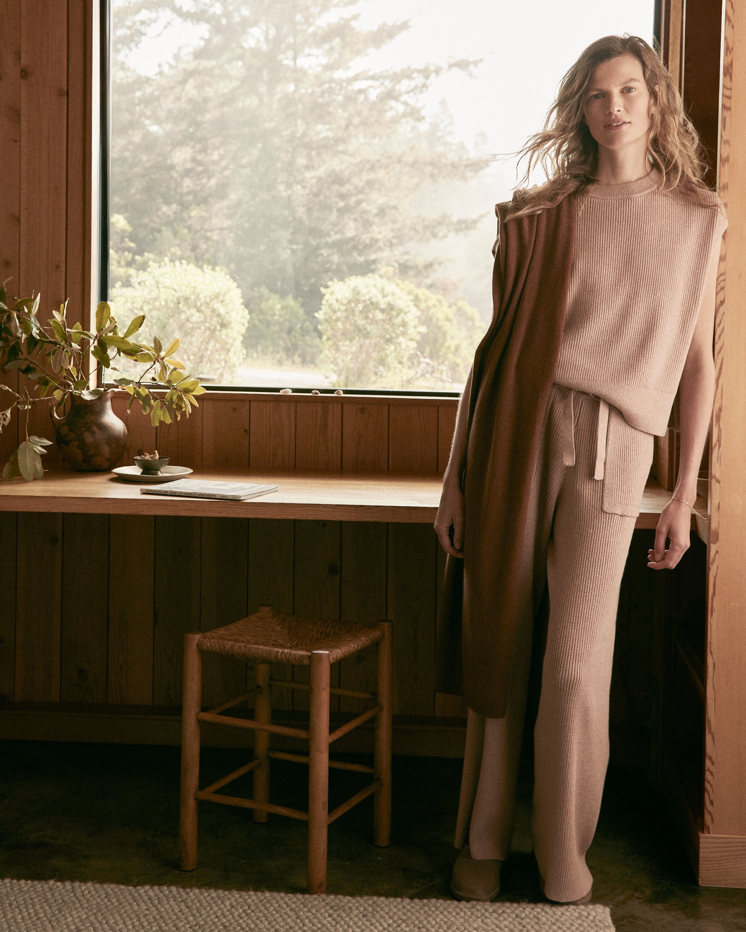 COLORADO CLAY HTHR ORGANIC COTTON CASHMERE WIDE LEG PANTS | Talbots sale
