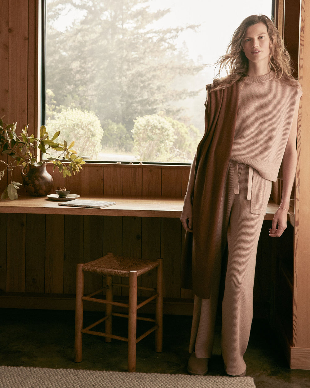 COLORADO CLAY HTHR ORGANIC COTTON CASHMERE WIDE LEG PANTS | Talbots sale