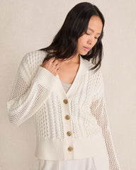 CHALET|IVORY|NIGHTSHADOW COTTON BLEND MIXED STITCH CARDIGAN | Talbots near me