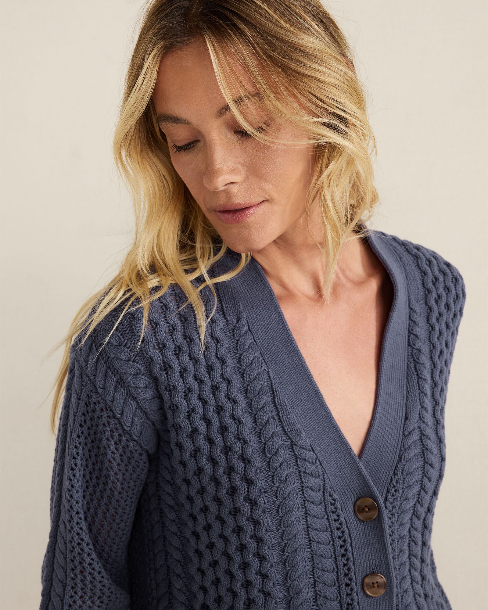 CHALET|IVORY|NIGHTSHADOW COTTON BLEND MIXED STITCH CARDIGAN | Talbots near me