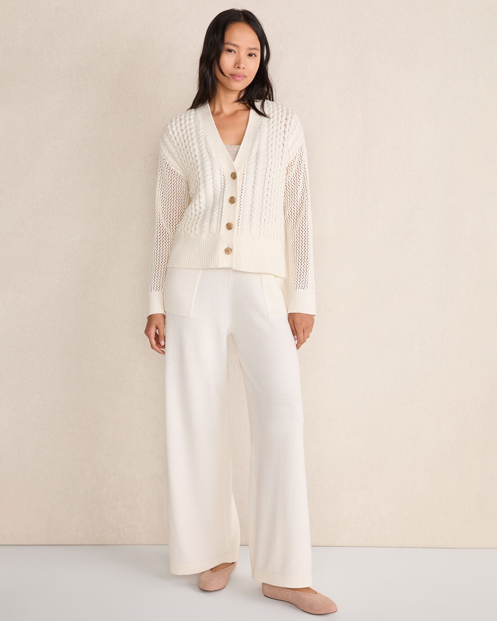 CHALET|IVORY|NIGHTSHADOW COTTON BLEND MIXED STITCH CARDIGAN | Talbots near me