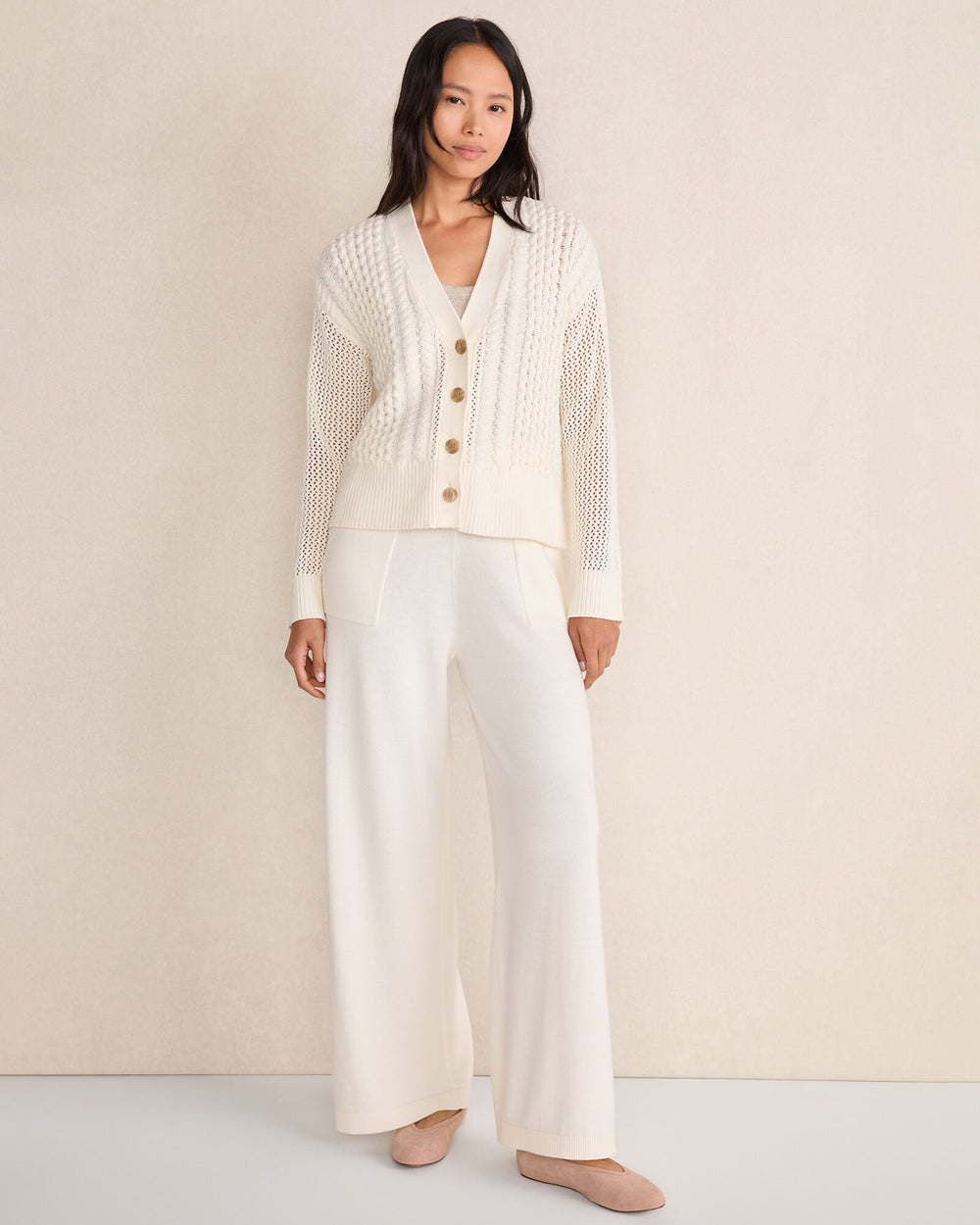 CHALET|IVORY|NIGHTSHADOW COTTON BLEND MIXED STITCH CARDIGAN | Talbots near me