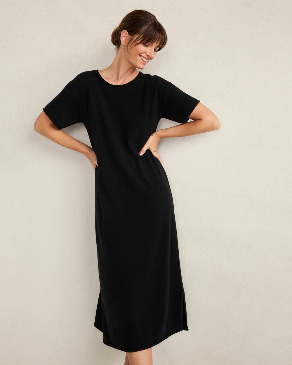 BLACK|DRIFTWOOD HTHR CASHMERE T-SHIRT DRESS | Talbots discount
