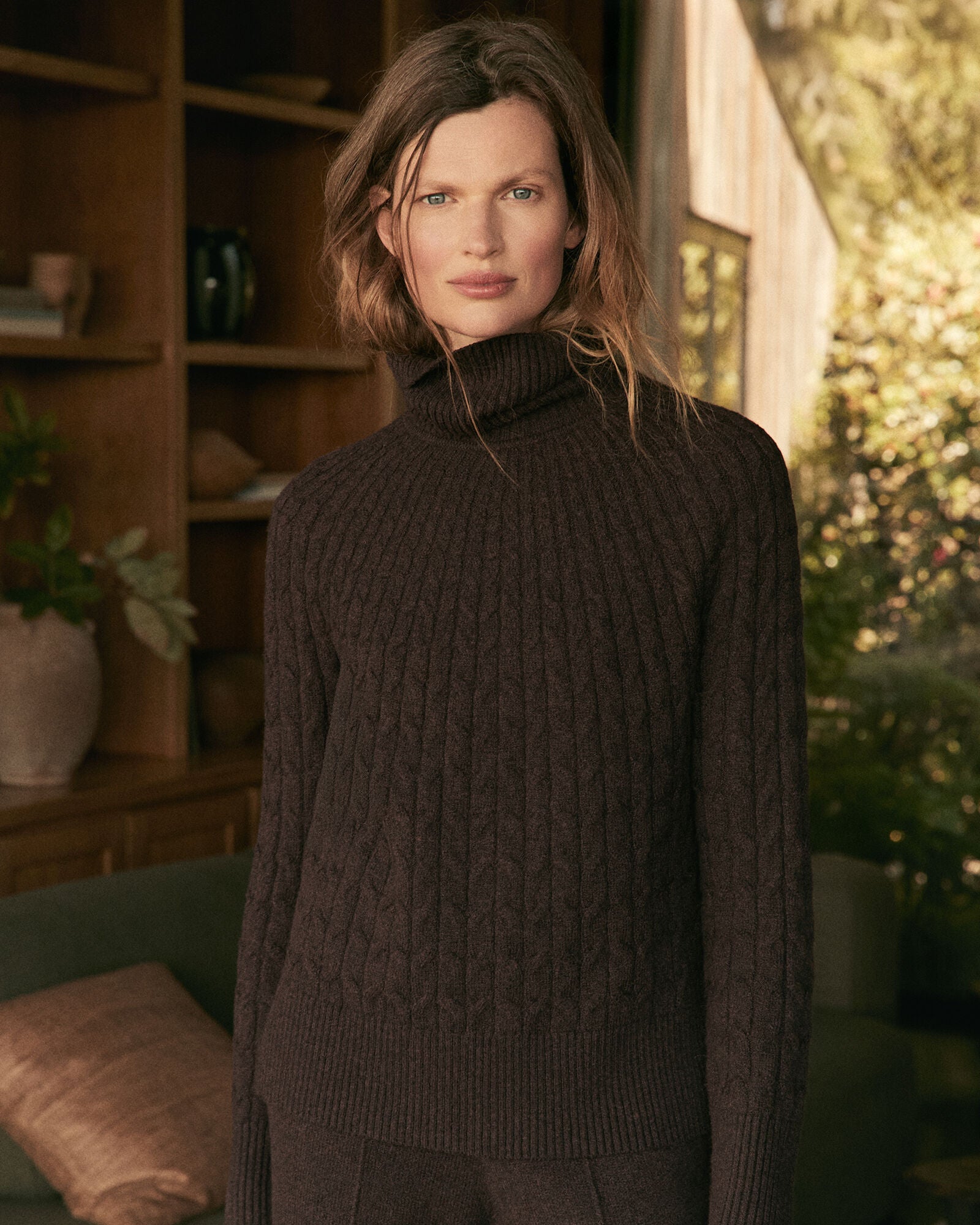 BLACKCURRANT HTHR|PIGNOLI HTHR ORGANIC COTTON BLEND GRADIENT CABLE SWEATER | Talbots discount