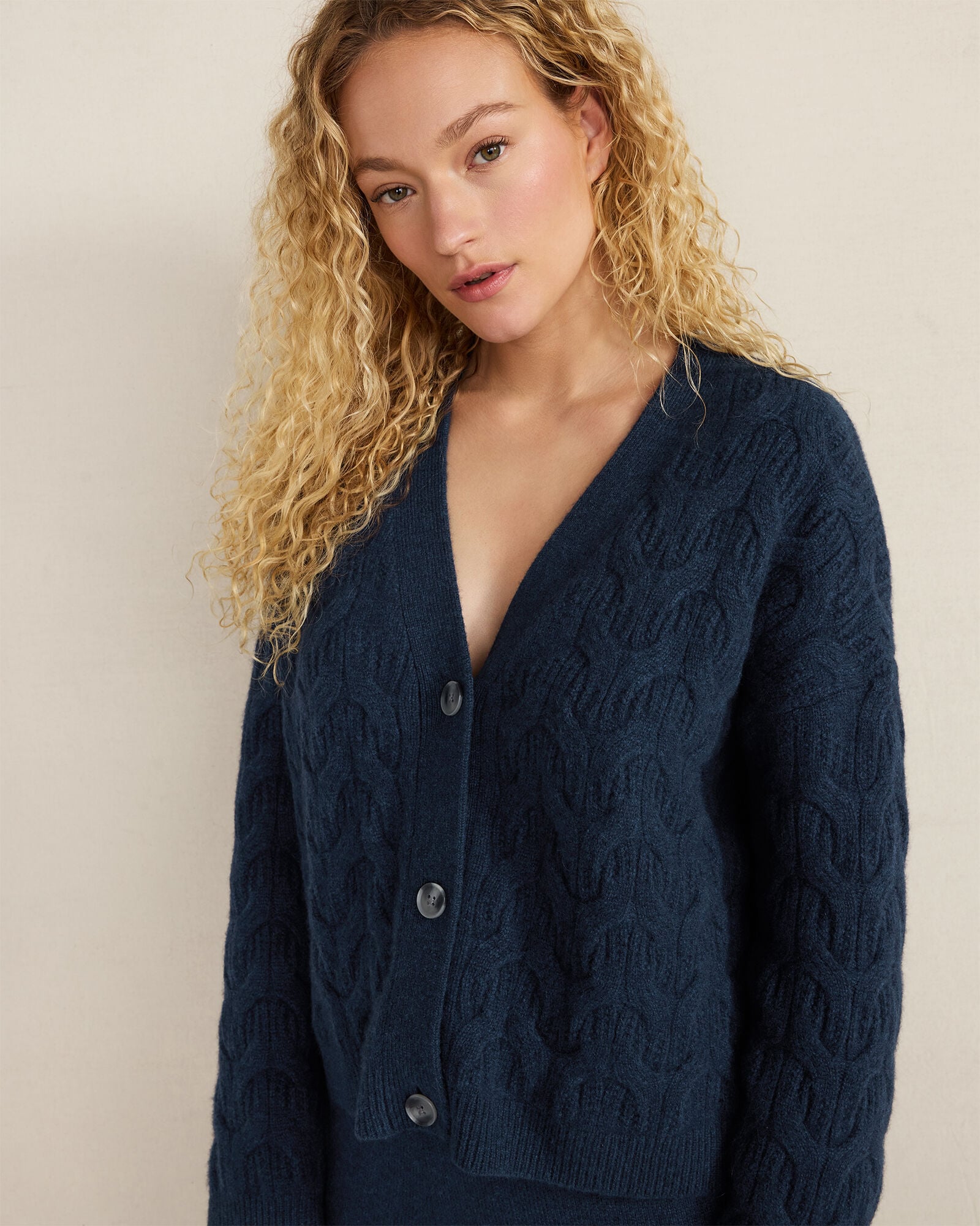 BLACKCURRANT HTHR|DRIFTWOOD HTHR|TWILIGHT|WHITE SAND CASHMERE CABLE CARDIGAN | Talbots near me