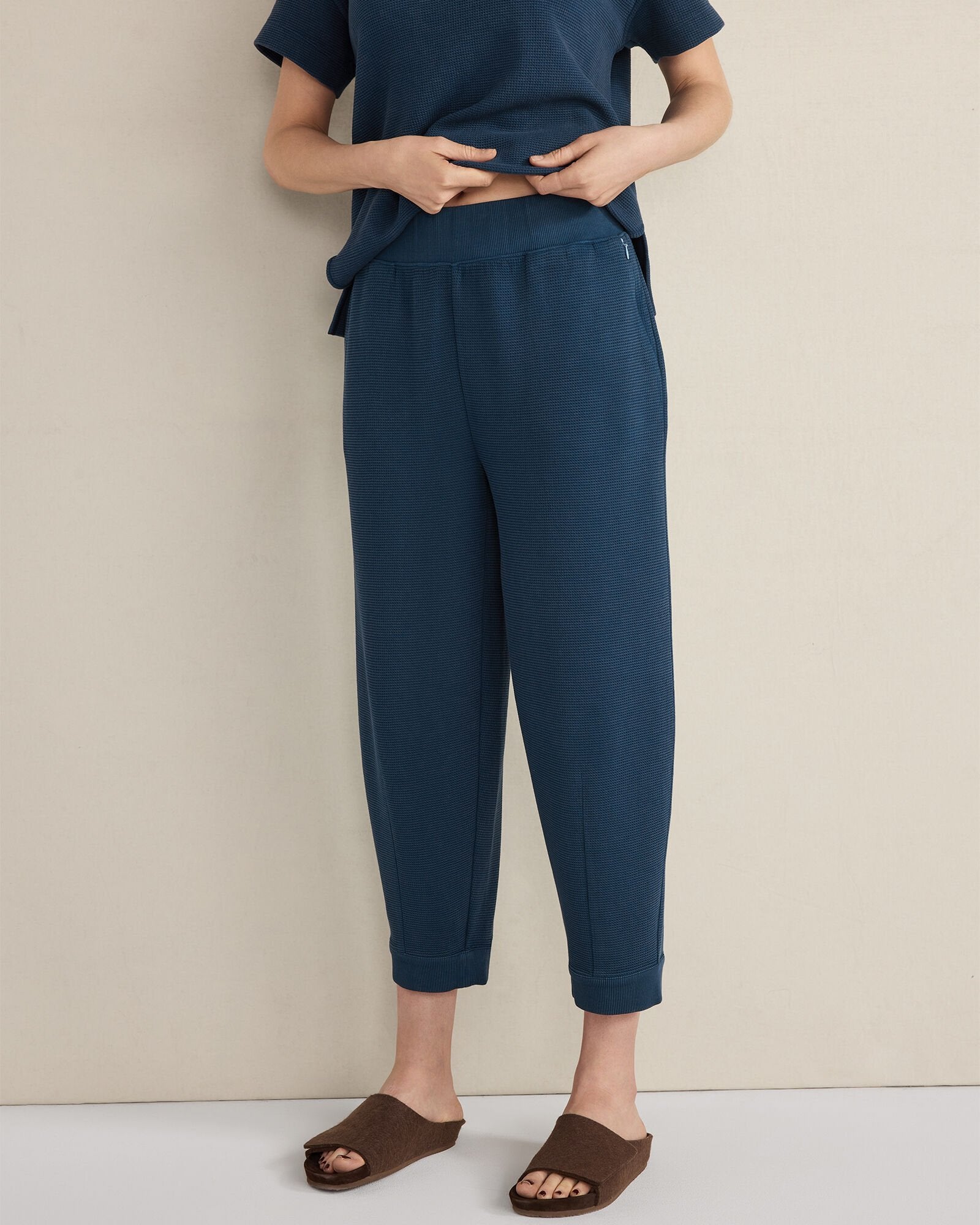 GARMENT DYE TWILIGHT ORGANIC COTTON WAFFLE BARREL LEG PANTS | Talbots discount