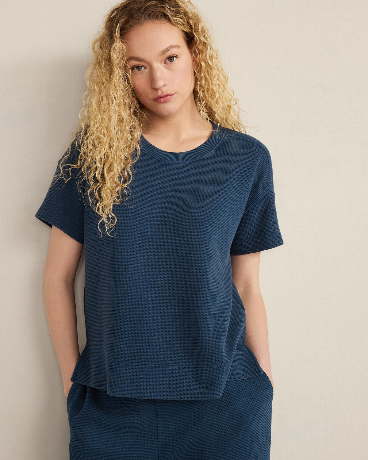 GARMENT DYE TWILIGHT ORGANIC COTTON WAFFLE CREWNECK TEE | Talbots sale