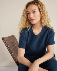 GARMENT DYE TWILIGHT ORGANIC COTTON WAFFLE CREWNECK TEE | Talbots sale