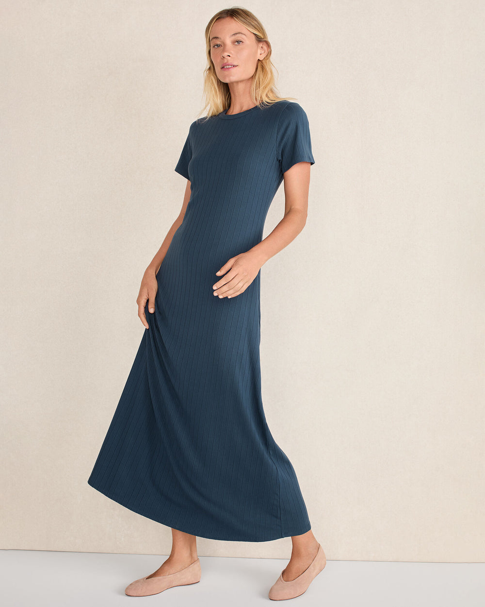STEEL BLUE RIBBED T-SHIRT MAXI DRESS | Talbots on sale