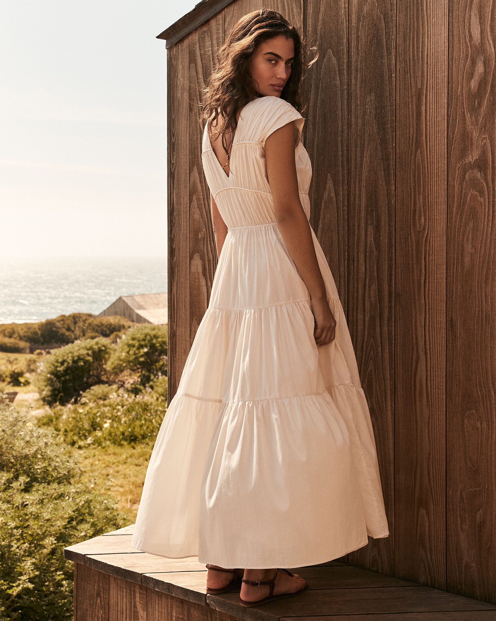 FRESHWATER PEARL COTTON VOILE ROUCHED MAXI DRESS | Talbots outlet