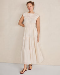 FRESHWATER PEARL COTTON VOILE ROUCHED MAXI DRESS | Talbots outlet