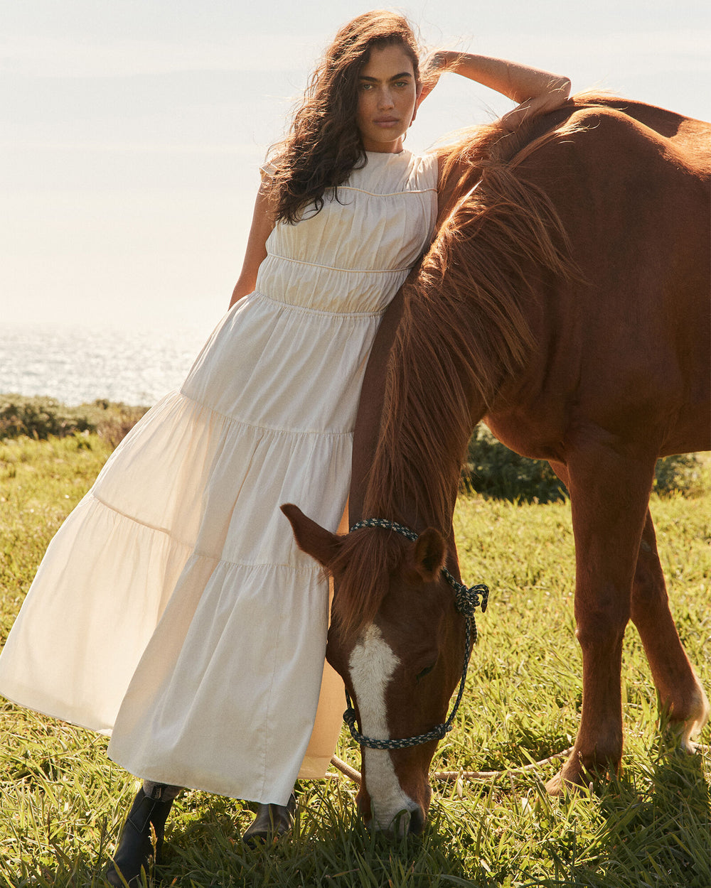FRESHWATER PEARL COTTON VOILE ROUCHED MAXI DRESS | Talbots outlet